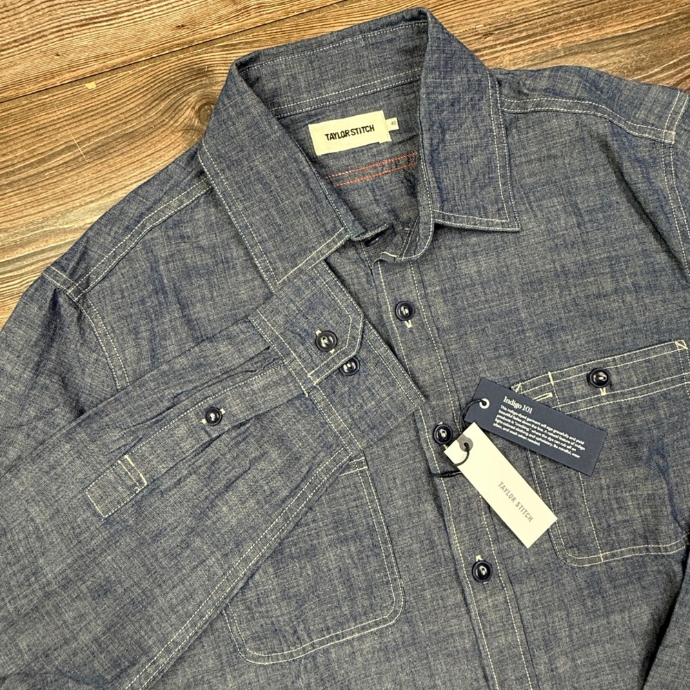 Taylor Stitch Mens 40 Foundry Shirt Rinsed Indigo Chambray Long Sleeve NEW